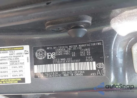 2009 Toyota Corolla Ce из США, поврежденный, VIN 2T1BU40EX9C045997